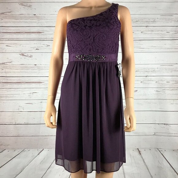 ADRIANNA PAPELL One-shoulder Lace & Tulle Party Dress, Currant NWT 6 - Picture 2 of 10